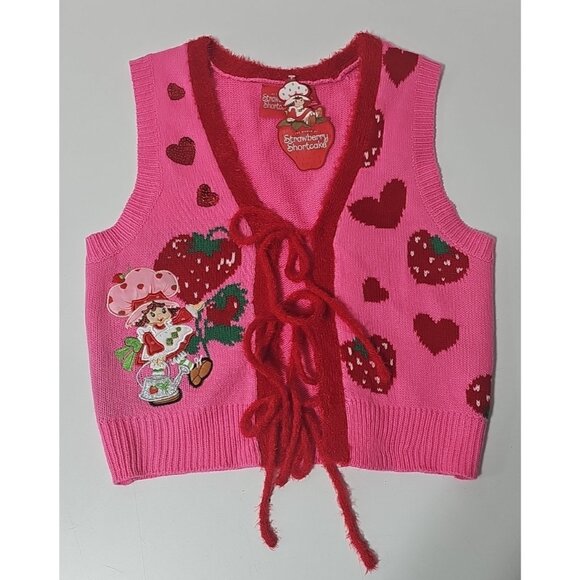The World of Strawberry Shortcake Sweaters - The World of Strawberry Shortcake knitted Vest w/ hearts and berries Medium